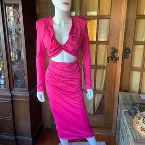 Very sexy hot pink Barbi midi spandex dress. Long sleeved and cut out in middle
